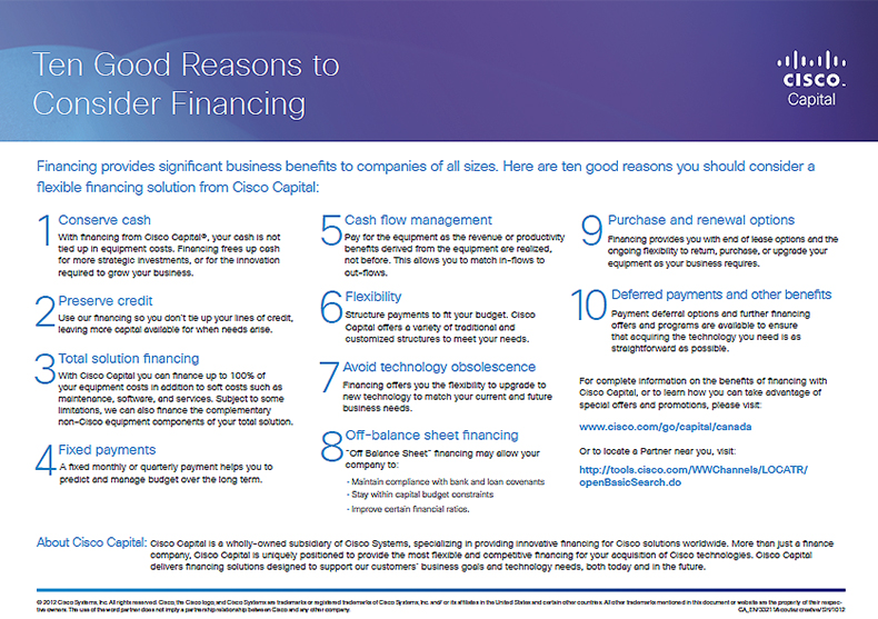 Ten Good Reasons to Consider Financing
